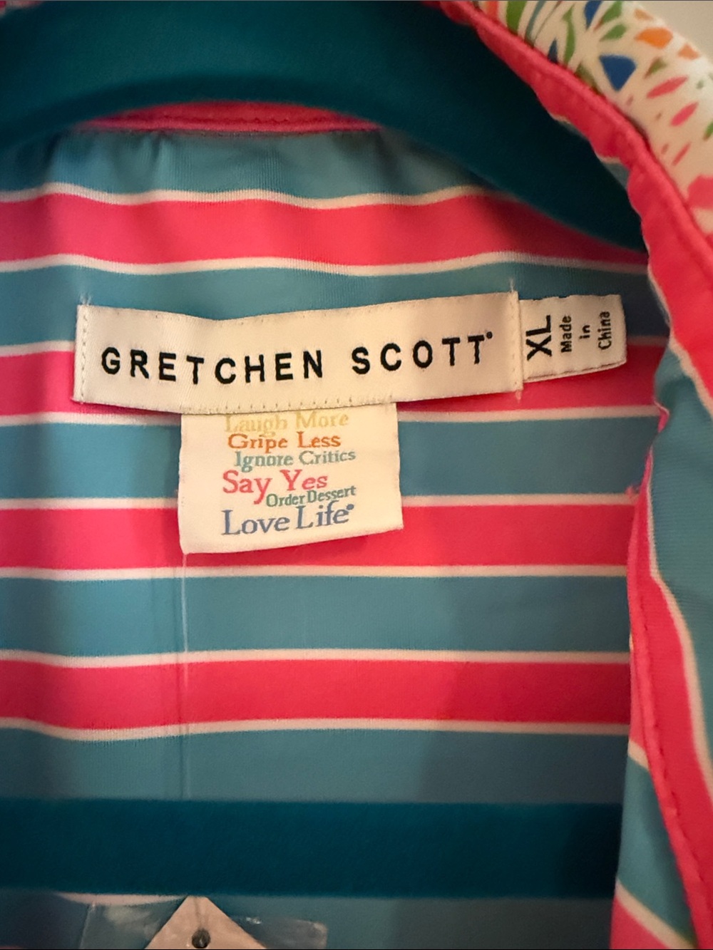 Gretchen Scott Pink & Aqua Striped Button-Front Top - Picture 2 of 5